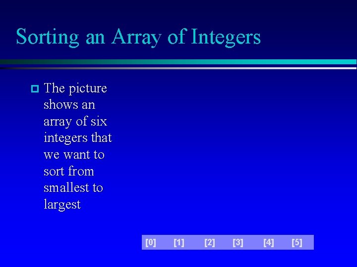 Sorting an Array of Integers The picture shows an array of six integers that