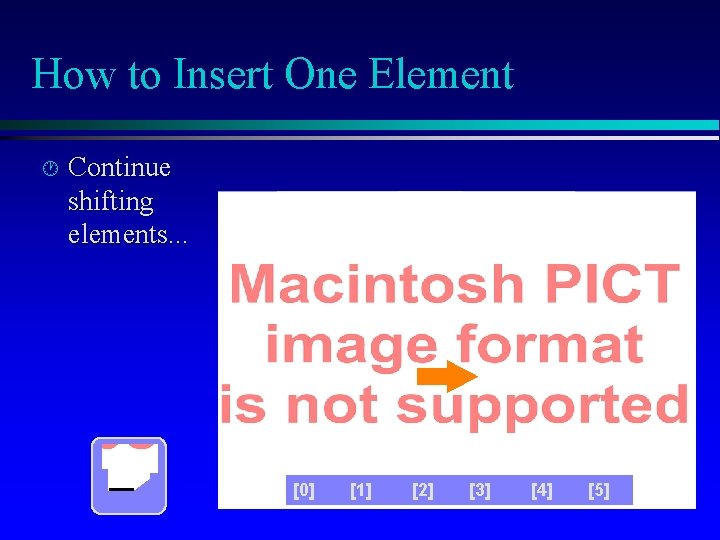 How to Insert One Element Continue shifting elements. . . [0] [1] [2] [3]