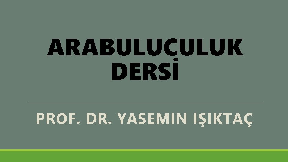 ARABULUCULUK DERSİ PROF. DR. YASEMIN IŞIKTAÇ 