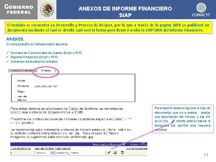 ANEXOS DE INFORME FINANCIERO SIAP El modulo se encuentra en Desarrollo y Proceso de