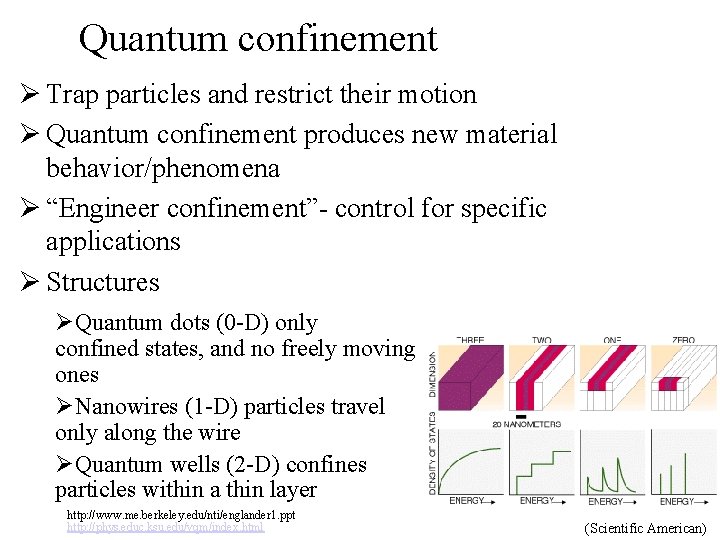 Quantum confinement Ø Trap particles and restrict their motion Ø Quantum confinement produces new