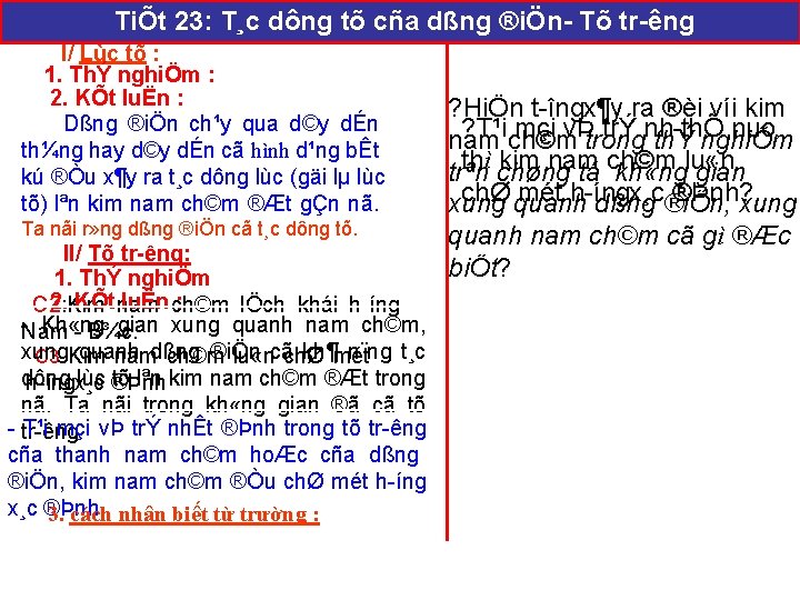 TiÕt 23: T¸c dông tõ cña dßng ®iÖn Tõ tr êng I/ Lùc tõ