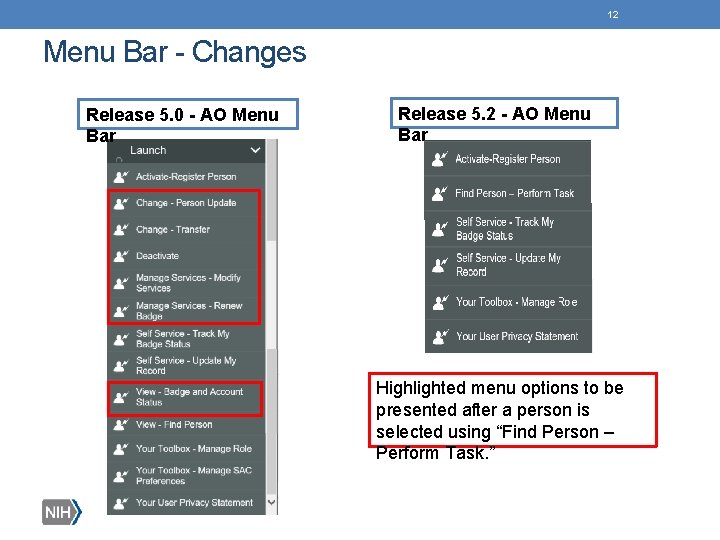 12 Menu Bar - Changes Release 5. 0 - AO Menu Bar Release 5.