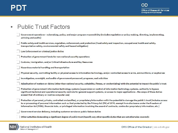 PDT OD • Public Trust Factors ORS Office of the Director | ors. od.