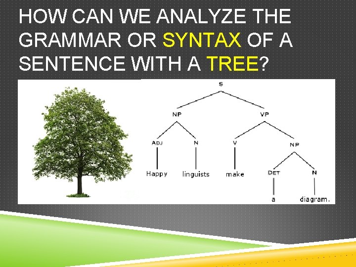 HOW CAN WE ANALYZE THE GRAMMAR OR SYNTAX OF A SENTENCE WITH A TREE?