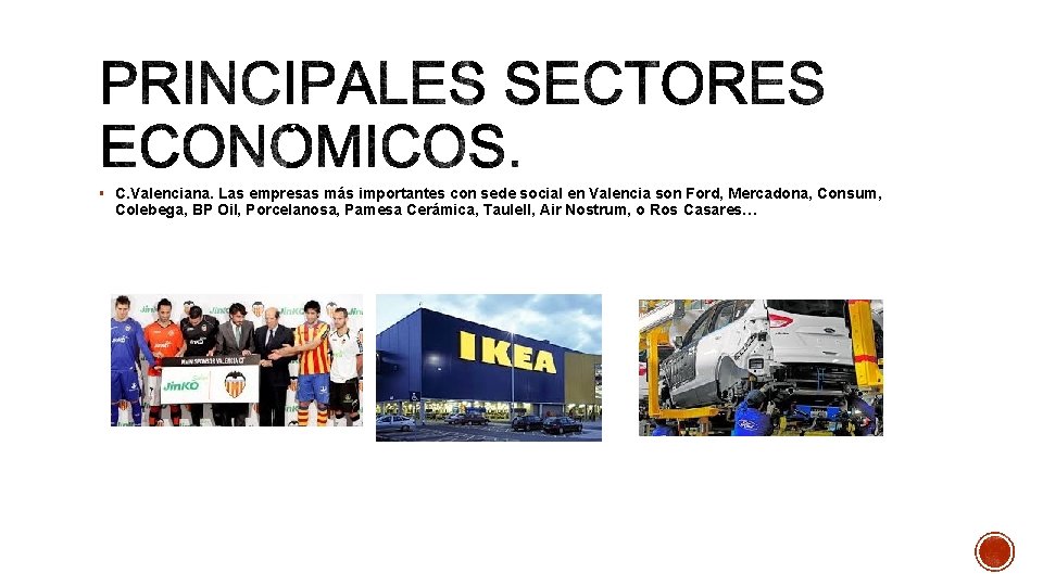§ C. Valenciana. Las empresas más importantes con sede social en Valencia son Ford,