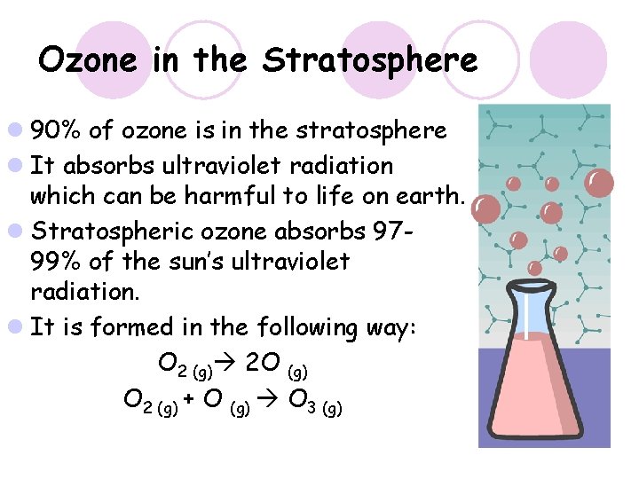 Ozone in the Stratosphere l 90% of ozone is in the stratosphere l It Ozone in the Stratosphere l 90% of ozone is in the stratosphere l It