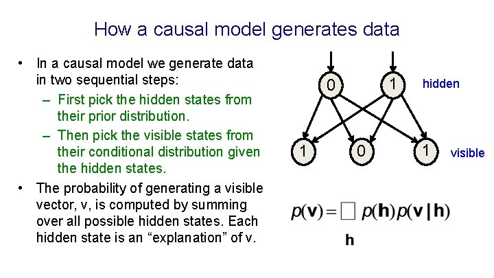 How a causal model generates data • In a causal model we generate data