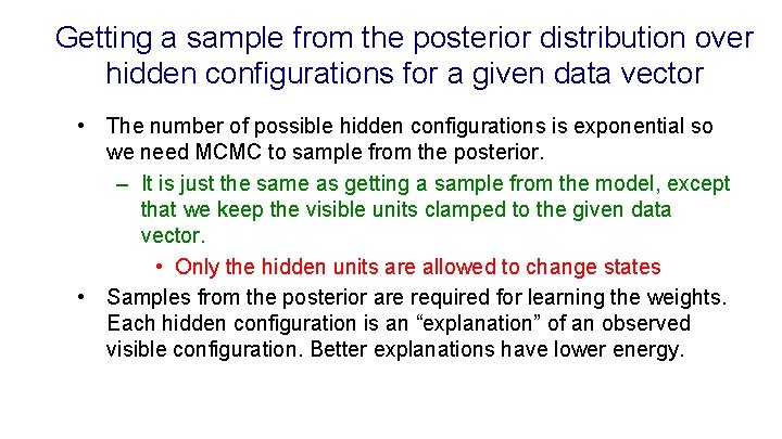 Getting a sample from the posterior distribution over hidden configurations for a given data