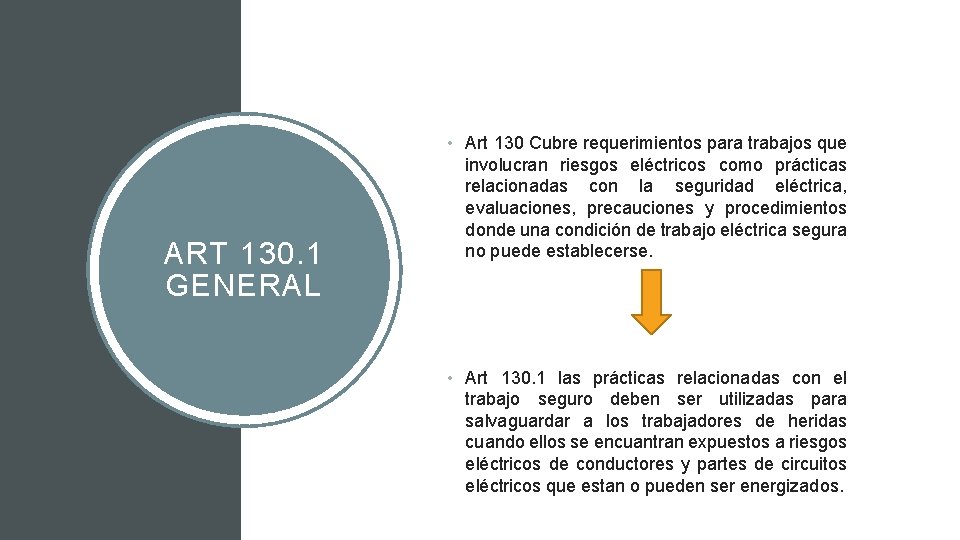 ART 130. 1 GENERAL • Art 130 Cubre requerimientos para trabajos que involucran riesgos