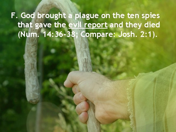 F. God brought a plague on the ten spies that gave the evil report