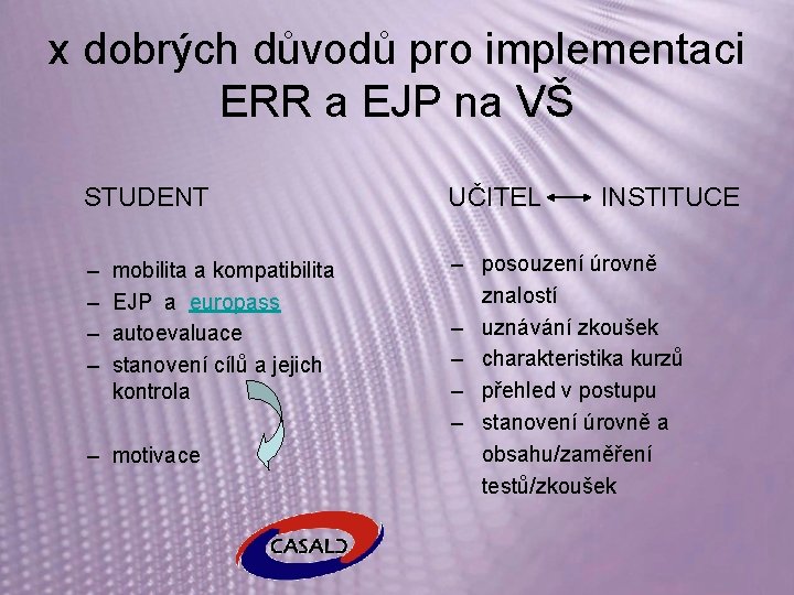 x dobrých důvodů pro implementaci ERR a EJP na VŠ STUDENT UČITEL – –