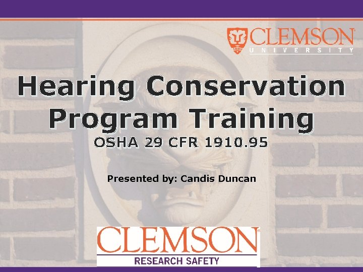 Hearing Conservation Program Training OSHA 29 CFR 1910. 95 Presented by: Candis Duncan 