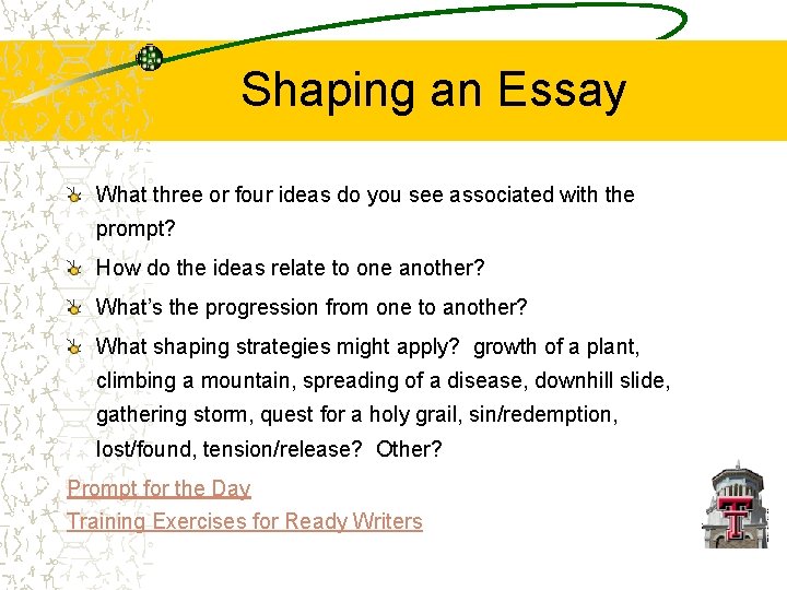 Shaping an Essay What three or four ideas do you see associated with the