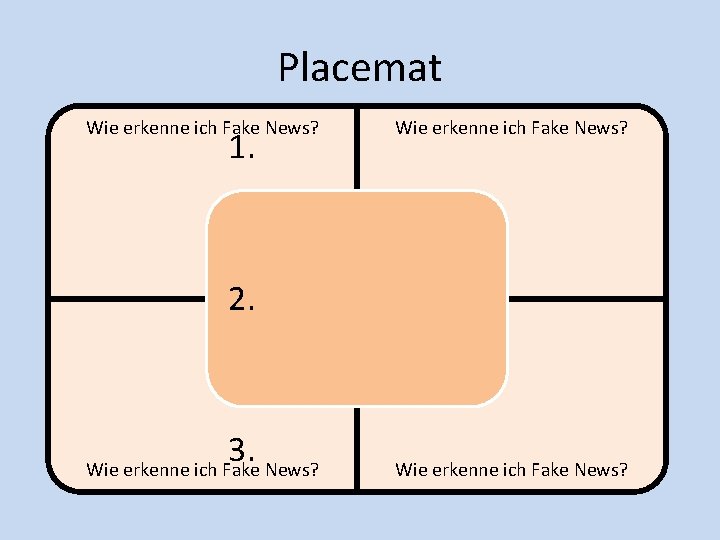 Placemat Wie erkenne ich Fake News? 1. Wie erkenne ich Fake News? 2. 3.