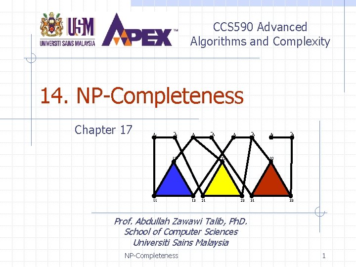 CCS 590 Advanced Algorithms and Complexity 14. NP-Completeness Chapter 17 x 1 x 2