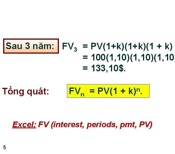 Sau 3 năm: FV 3 = PV(1+k)(1 + k) = 100(1, 10)(1, 10) =