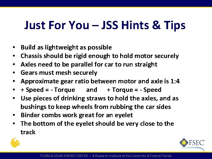 Just For You – JSS Hints & Tips Build as lightweight as possible Chassis