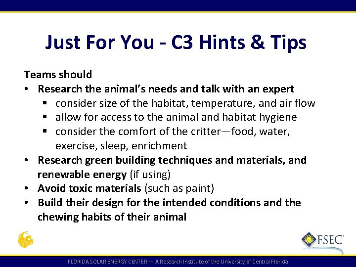 Just For You - C 3 Hints & Tips Teams should • Research the