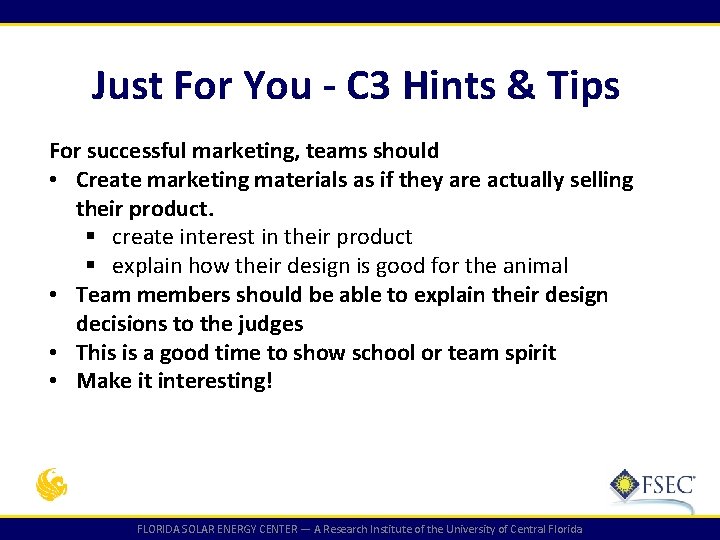 Just For You - C 3 Hints & Tips For successful marketing, teams should