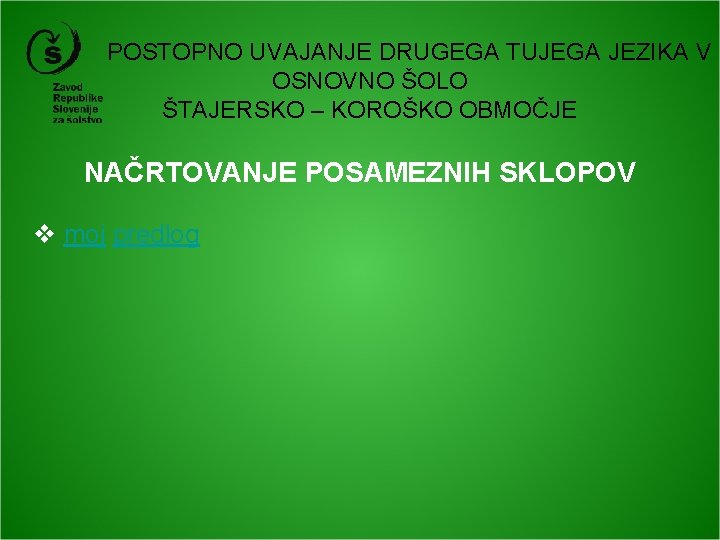 POSTOPNO UVAJANJE DRUGEGA TUJEGA JEZIKA V OSNOVNO ŠOLO ŠTAJERSKO – KOROŠKO OBMOČJE NAČRTOVANJE POSAMEZNIH