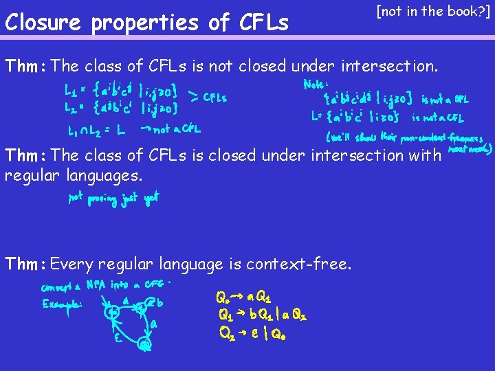Closure properties of CFLs [not in the book? ] Thm: The class of CFLs