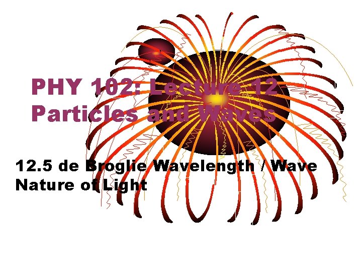 PHY 102: Lecture 12 Particles and Waves 12. 5 de Broglie Wavelength / Wave