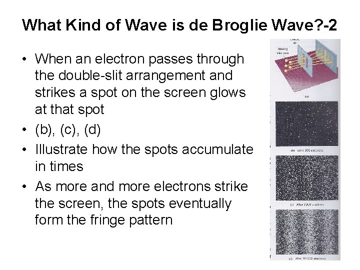 What Kind of Wave is de Broglie Wave? -2 • When an electron passes