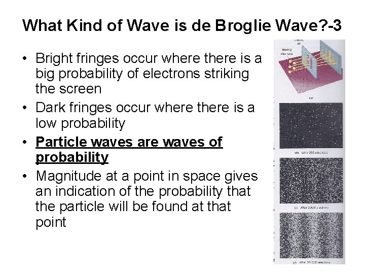 What Kind of Wave is de Broglie Wave? -3 • Bright fringes occur where