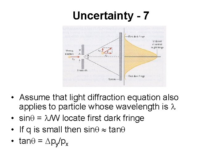 Uncertainty - 7 • Assume that light diffraction equation also applies to particle whose