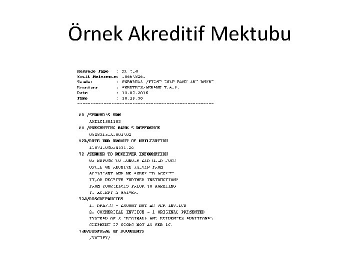 Örnek Akreditif Mektubu 