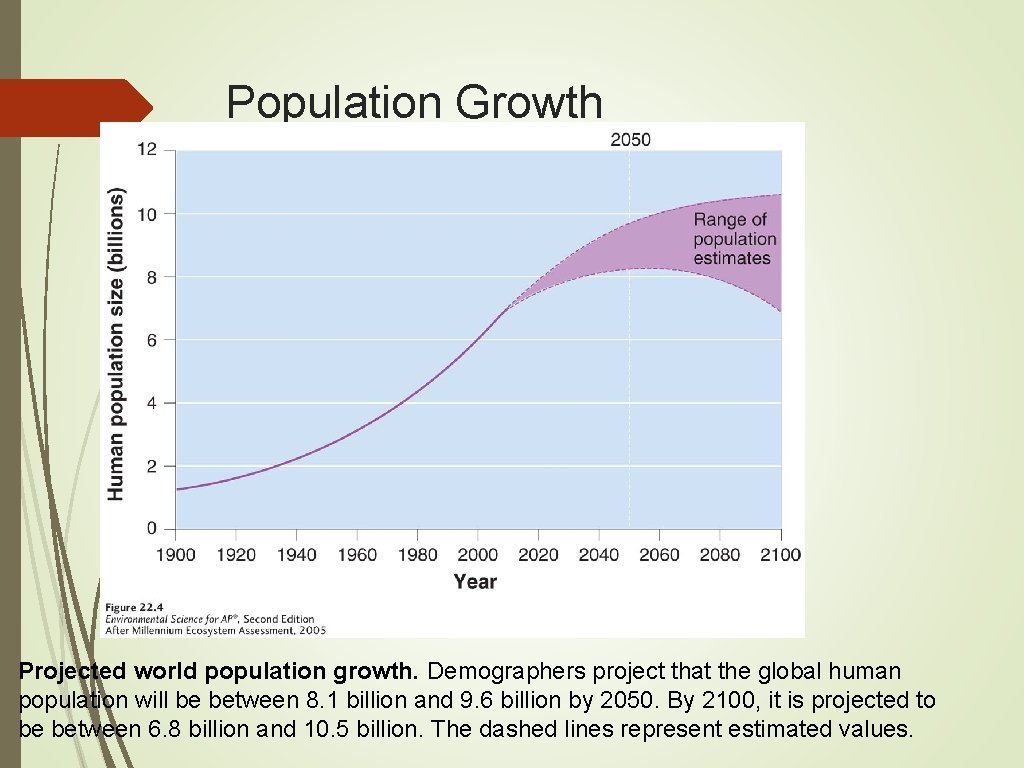 Population Growth Projected world population growth. Demographers project that the global human population will