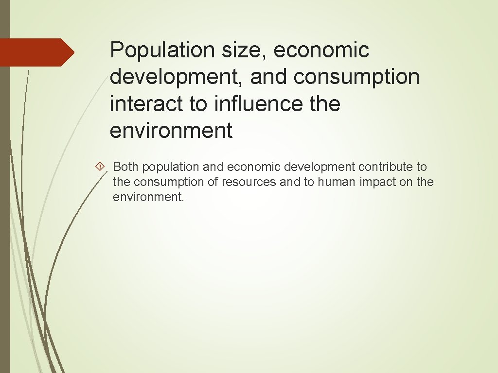 Population size, economic development, and consumption interact to influence the environment Both population and
