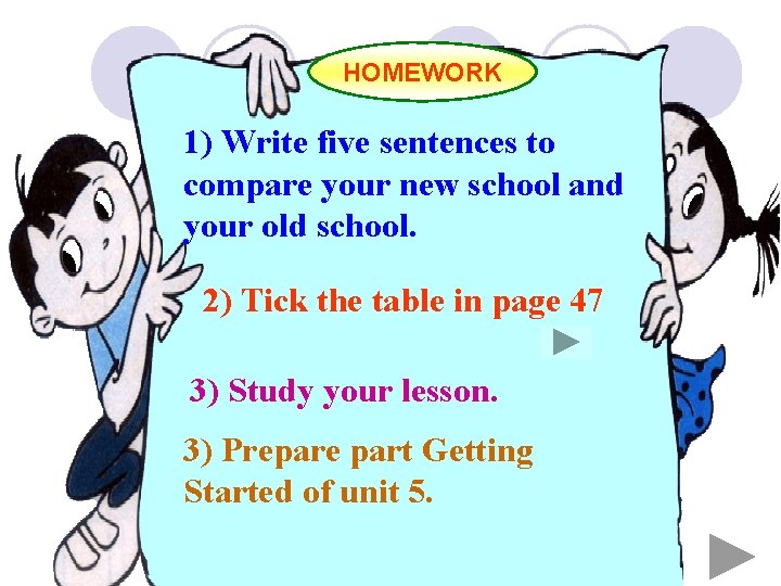 HOMEWORK 1) Write five sentences to compare your new school and your old school.