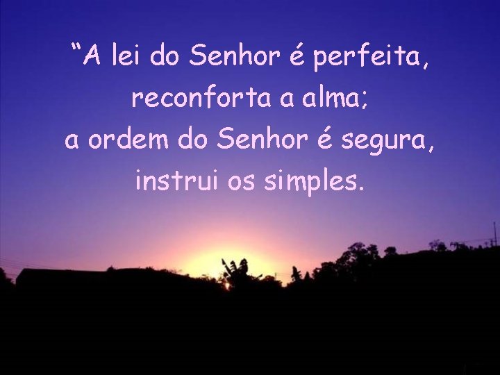 “A lei do Senhor é perfeita, reconforta a alma; a ordem do Senhor é