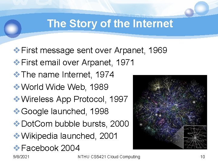 The Story of the Internet v First message sent over Arpanet, 1969 v First