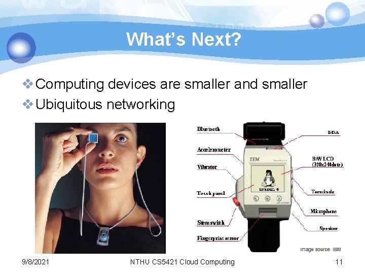What’s Next? v Computing devices are smaller and smaller v Ubiquitous networking 9/8/2021 NTHU