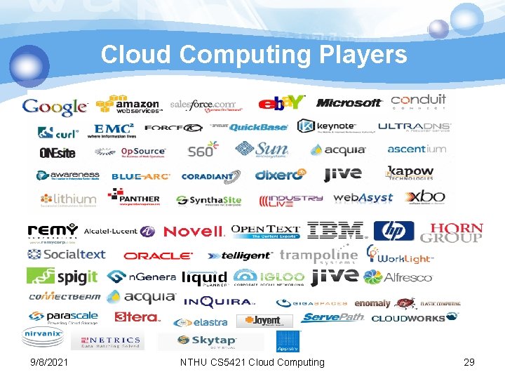 Cloud Computing Players 9/8/2021 NTHU CS 5421 Cloud Computing 29 