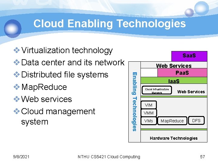 Cloud Enabling Technologies Saa. S Enabling Technologies v Virtualization technology v Data center and