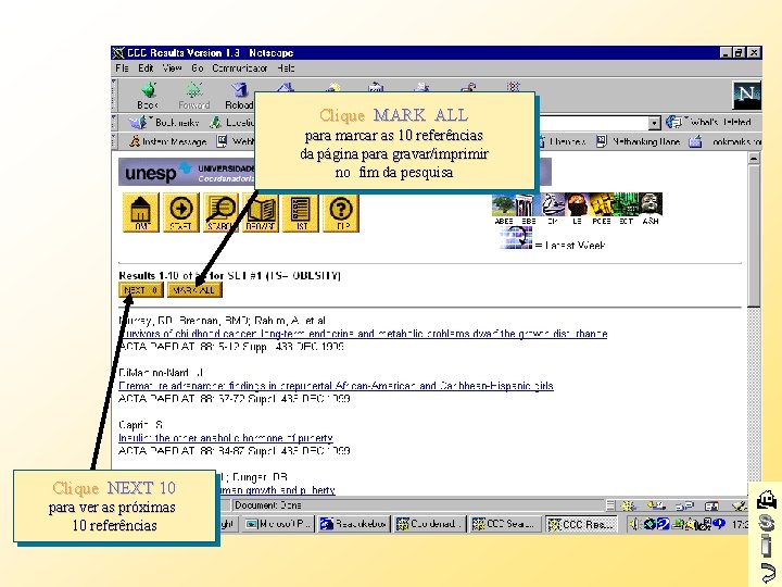 Clique MARK ALL para marcar as 10 referências da página para gravar/imprimir no fim