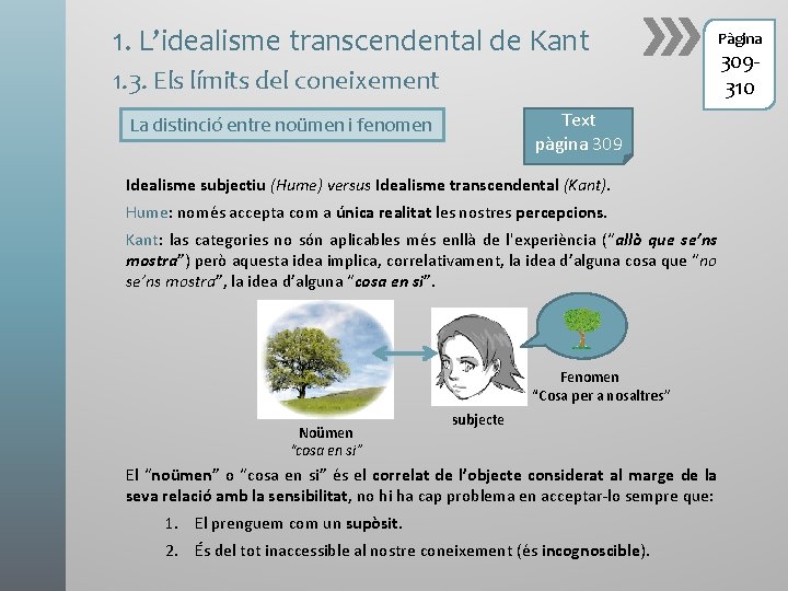 1. L’idealisme transcendental de Kant 1. 3. Els límits del coneixement Text pàgina 309