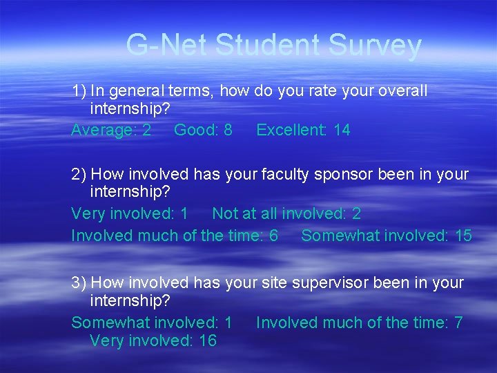 G-Net Student Survey 1) In general terms, how do you rate your overall internship?