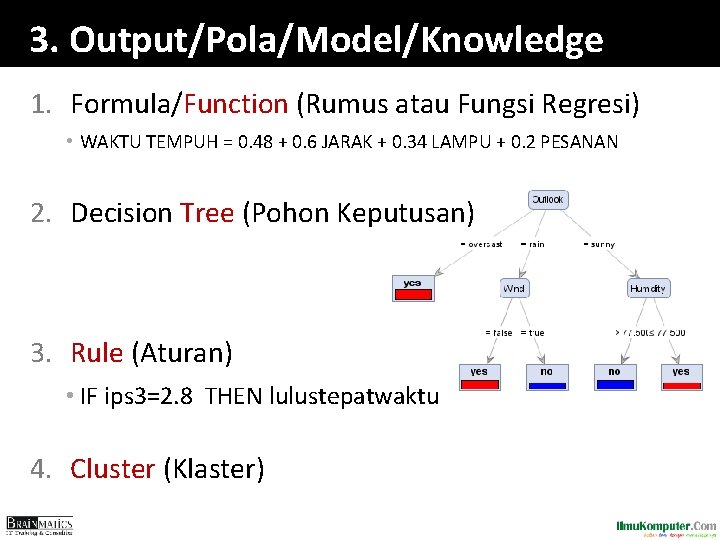 3. Output/Pola/Model/Knowledge 1. Formula/Function (Rumus atau Fungsi Regresi) • WAKTU TEMPUH = 0. 48