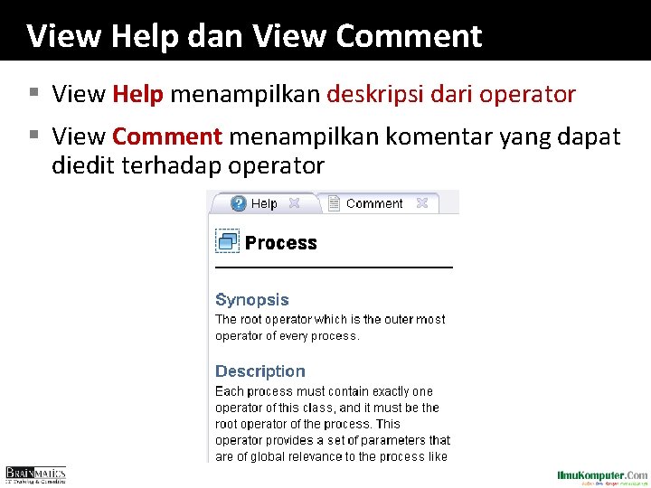 View Help dan View Comment § View Help menampilkan deskripsi dari operator § View