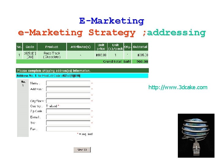 E-Marketing e-Marketing Strategy ; addressing http: //www. 3 dcake. com MK 380 Kulachatr C.