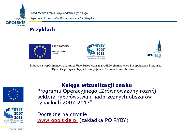 Urząd Marszałkowski Województwa Opolskiego Zarząd Województwa Opolskiego Departament Programów Rozwoju Obszarów Wiejskich Przykład: Księga