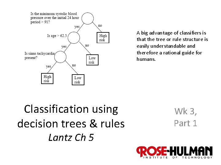 A big advantage of classifiers is that the tree or rule structure is easily
