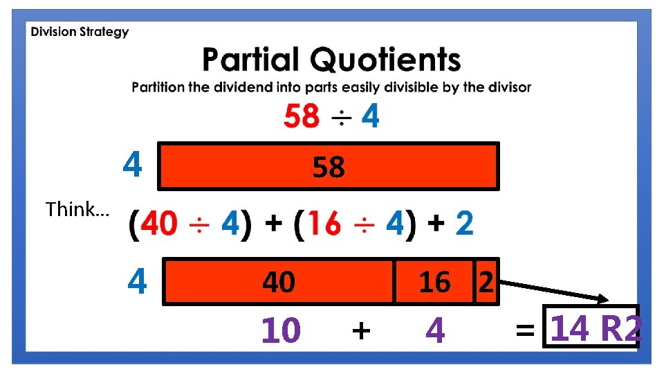 4 58 6 Think… 4 16 2 40 10 + 4 = 14 R