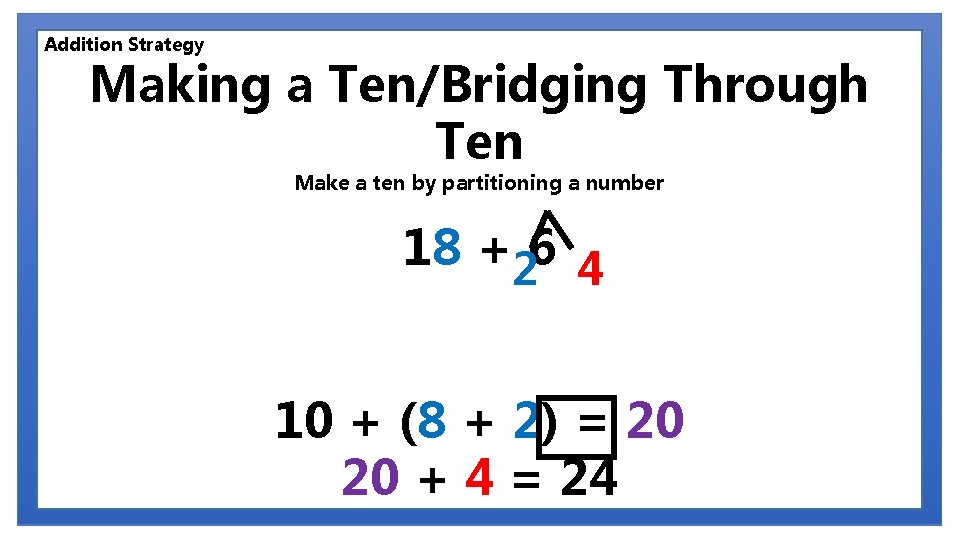 Addition Strategy Making a Ten/Bridging Through Ten Make a ten by partitioning a number