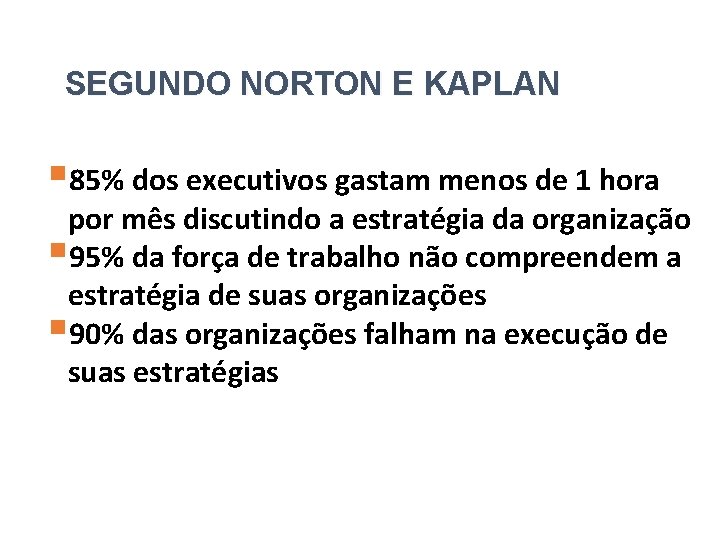 SEGUNDO NORTON E KAPLAN § 85% dos executivos gastam menos de 1 hora por